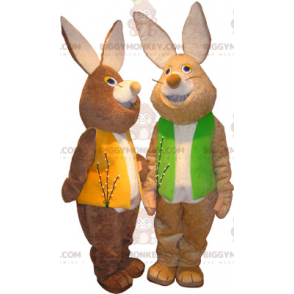 2 mascotas BIGGYMONKEY™ de conejos marrones y blancos con