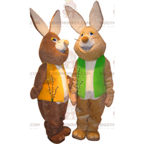 Duo de mascottes BIGGYMONKEY™ de lapins marron et blanc avec