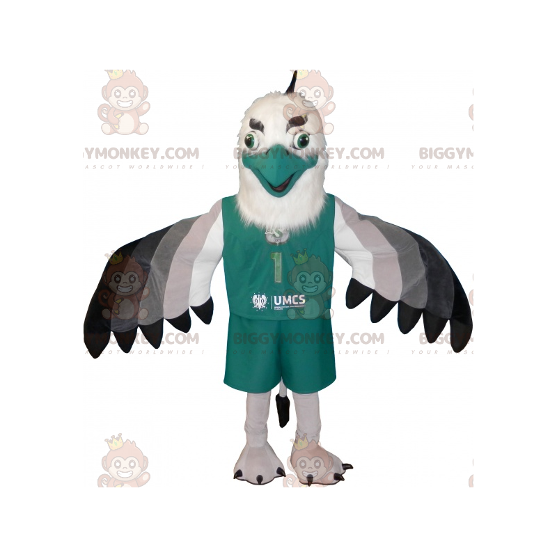 Costume de mascotte BIGGYMONKEY™ d'aigle de vautour blanc noir
