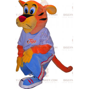 Disfraz de mascota BIGGYMONKEY™ de tigre naranja y amarillo con