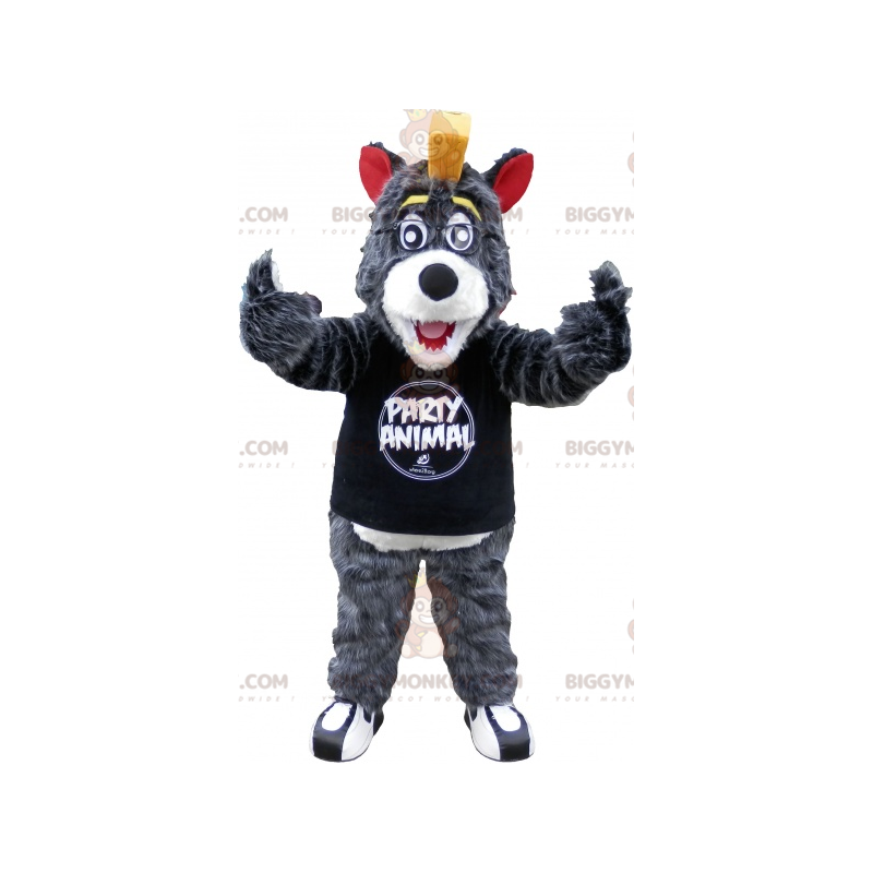 BIGGYMONKEY™ Costume da mascotte Lupo grigio e bianco con