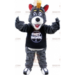 Disfraz de mascota BIGGYMONKEY™ Lobo gris y blanco con cresta