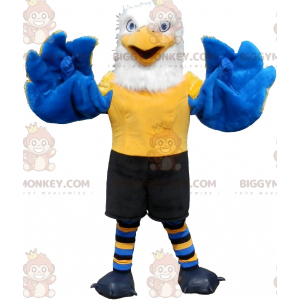 Costume de mascotte BIGGYMONKEY™ d'aigle blanc jaune et bleu