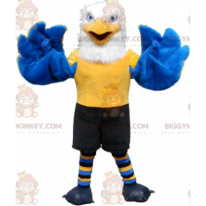 Costume de mascotte BIGGYMONKEY™ d'aigle blanc jaune et bleu