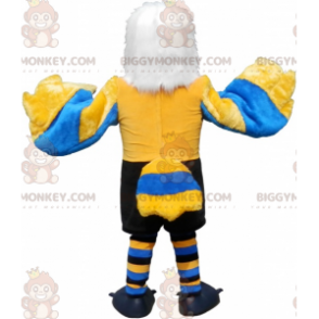 Costume de mascotte BIGGYMONKEY™ d'aigle blanc jaune et bleu