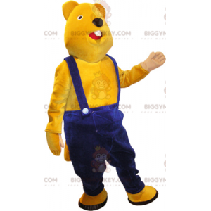 BIGGYMONKEY™ Maskotdräkt Gul Teddy med blå overall -