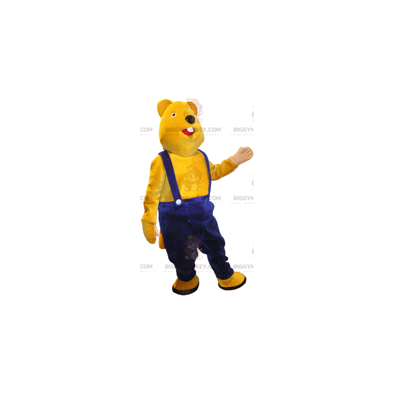 BIGGYMONKEY™ Maskottchenkostüm Gelber Teddy mit blauem Overall