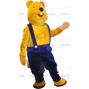 BIGGYMONKEY™ Maskottchenkostüm Gelber Teddy mit blauem Overall
