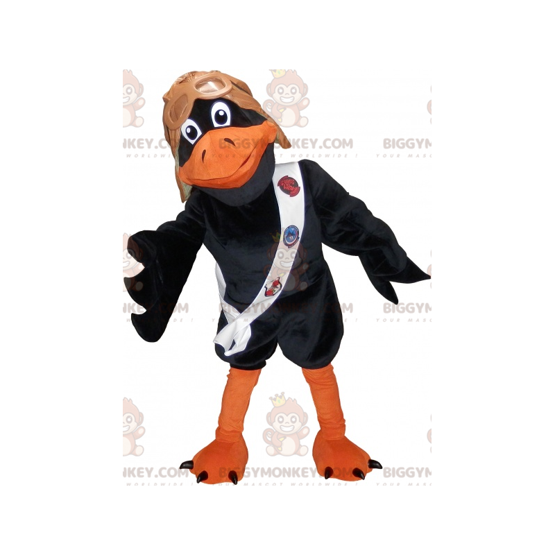 Black and Orange Raven BIGGYMONKEY™ Mascot Costume with Pilot