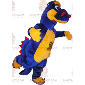 Blågul och röd dinosaurie BIGGYMONKEY™ maskotdräkt -