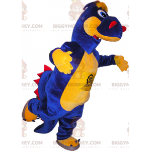 Costume da mascotte BIGGYMONKEY™ dinosauro blu giallo e rosso -