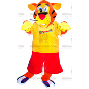 Disfraz de mascota Tigre naranja BIGGYMONKEY™ vestido de rojo y