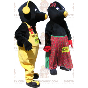 Duo de mascottes BIGGYMONKEY™ - couple de taupes noires et