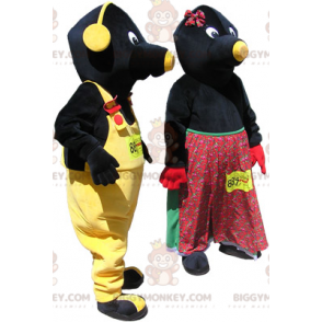 Duo de mascottes BIGGYMONKEY™ - couple de taupes noires et