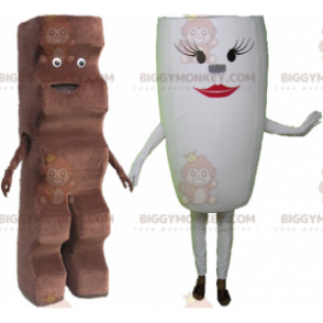 2 mascotes do BIGGYMONKEY™: uma barra de chocolate e um copo