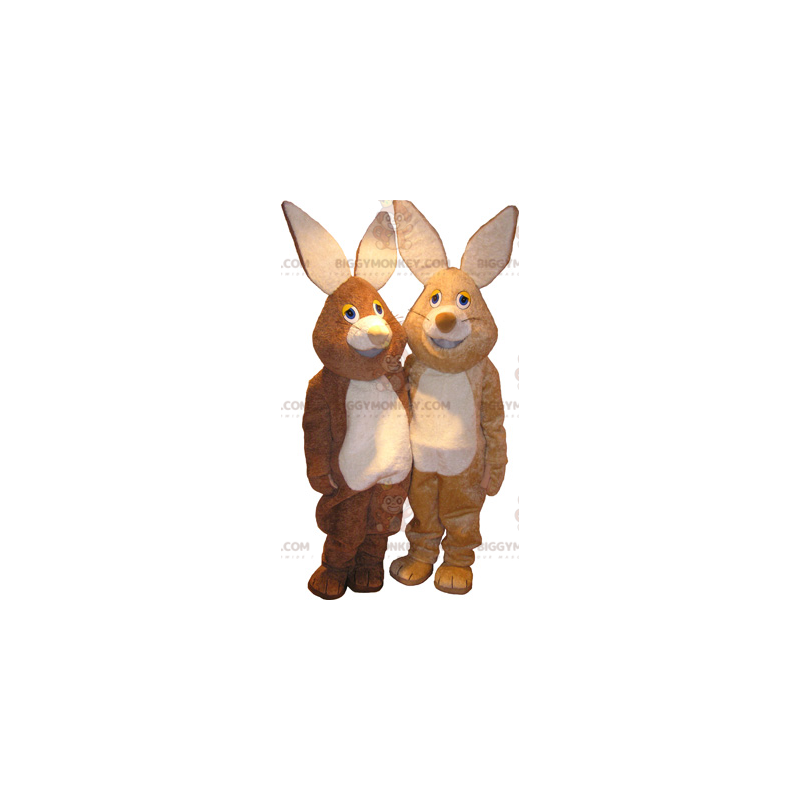 2 BIGGYMONKEY™s rabbit mascots, one brown and the other beige –