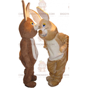 2 BIGGYMONKEY™s rabbit mascots, one brown and the other beige –