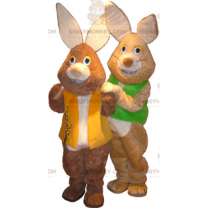 2 BIGGYMONKEY's mascotte van bruine en witte konijnen met