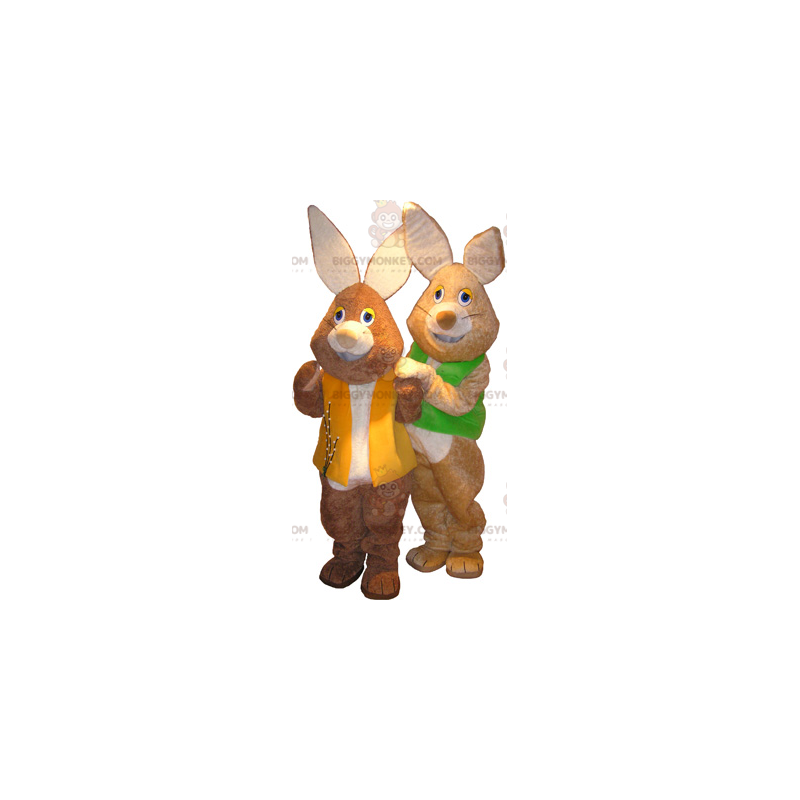 Duo de mascottes BIGGYMONKEY™ de lapins marron et blanc avec