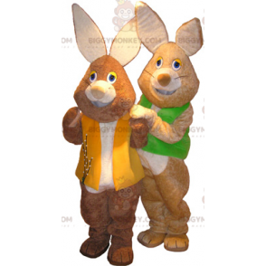 Duo de mascottes BIGGYMONKEY™ de lapins marron et blanc avec