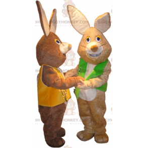 Duo de mascottes BIGGYMONKEY™ de lapins marron et blanc avec