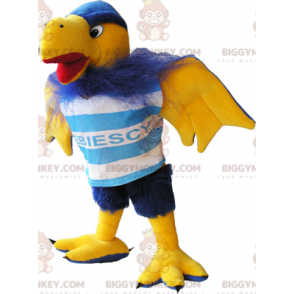 Costume da mascotte BIGGYMONKEY™ uccello avvoltoio peloso blu e