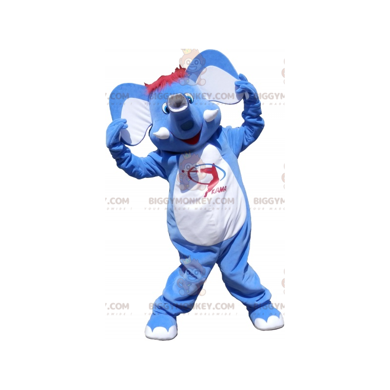 Super zábavný kostým modrobílého slona BIGGYMONKEY™ maskota –