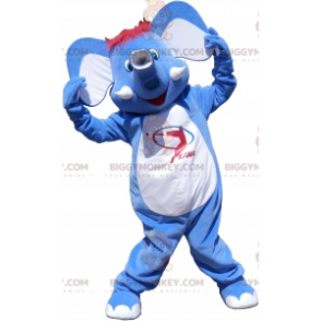 Super hauska sinivalkoinen norsu BIGGYMONKEY™ maskottiasu -