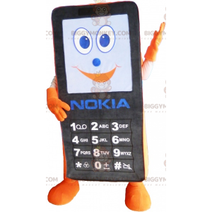 Svart och orange Nokia Mobiltelefon BIGGYMONKEY™ maskotdräkt -