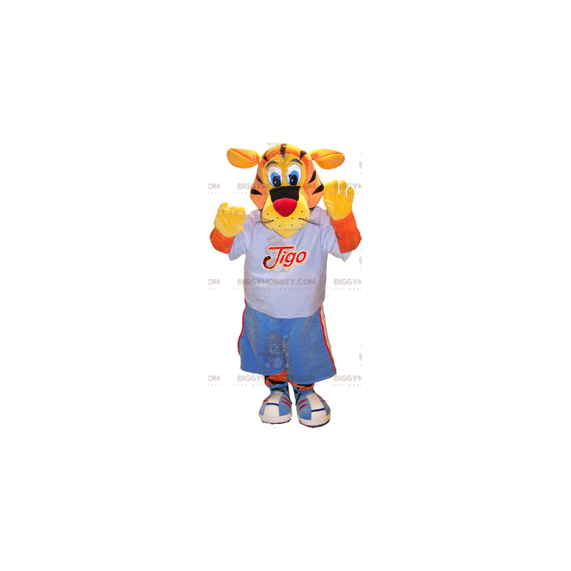 BIGGYMONKEY™ Costume da mascotte Tigo tigre arancione e gialla