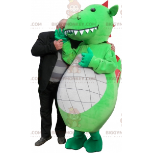 Costume de mascotte BIGGYMONKEY™ de dragon vert blanc et rouge