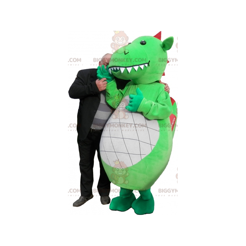 BIGGYMONKEY™ Mascot Costume Green White Red Dragon With Big