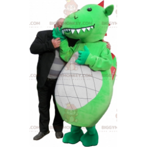 BIGGYMONKEY™ Costume da mascotte Drago verde bianco rosso con