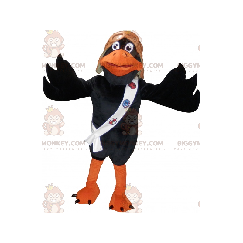 Black and Orange Raven BIGGYMONKEY™ Mascot Costume with Pilot