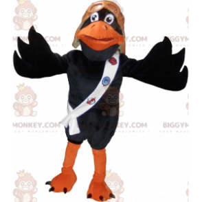 Black and Orange Raven BIGGYMONKEY™ Mascot Costume with Pilot