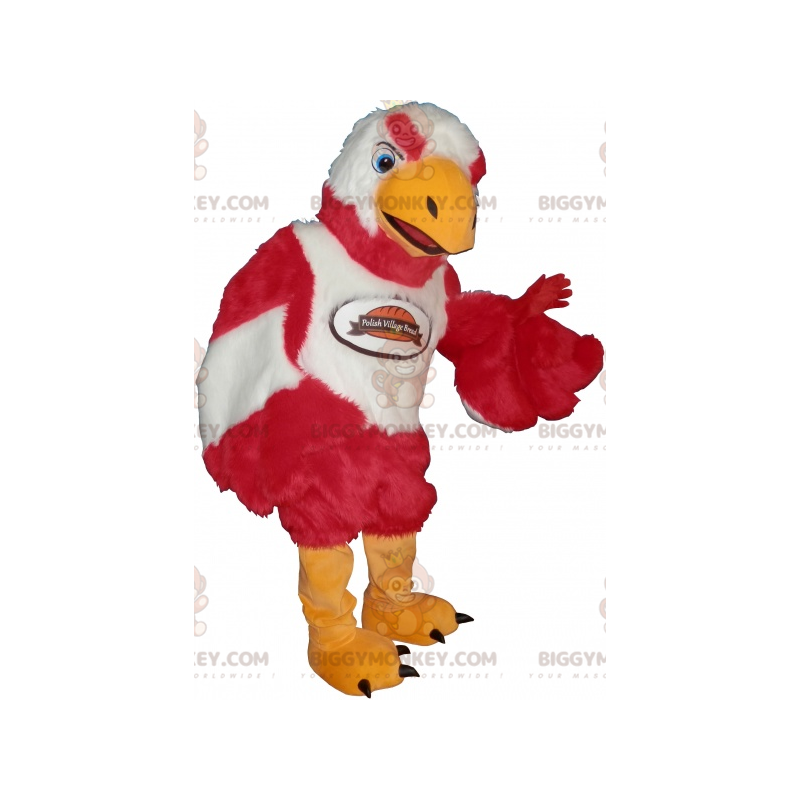 Mjuk och söt röd och vit fågel BIGGYMONKEY™ maskotdräkt -