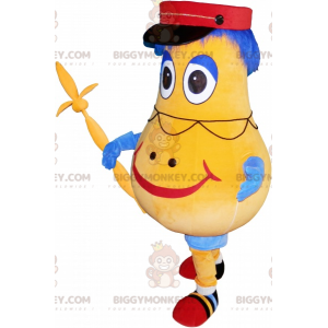 Traje de mascote de homem-batata amarelo e azul BIGGYMONKEY™ –