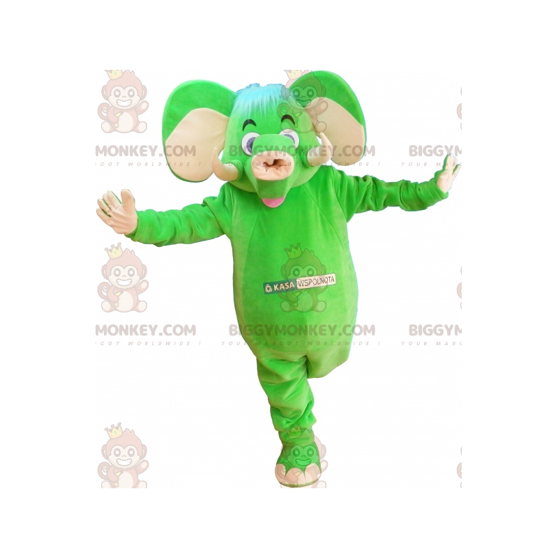 Fun and Colorful Green and Tan Elephant BIGGYMONKEY™ Mascot