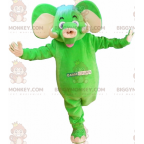 Divertido y colorido disfraz de mascota de elefante verde y