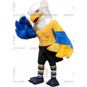 Disfraz de mascota BIGGYMONKEY™ Águila amarilla, azul y blanca