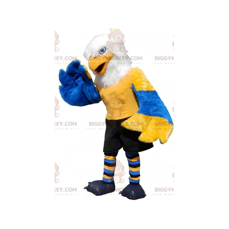 BIGGYMONKEY™ Costume da mascotte Aquila blu gialla e bianca con