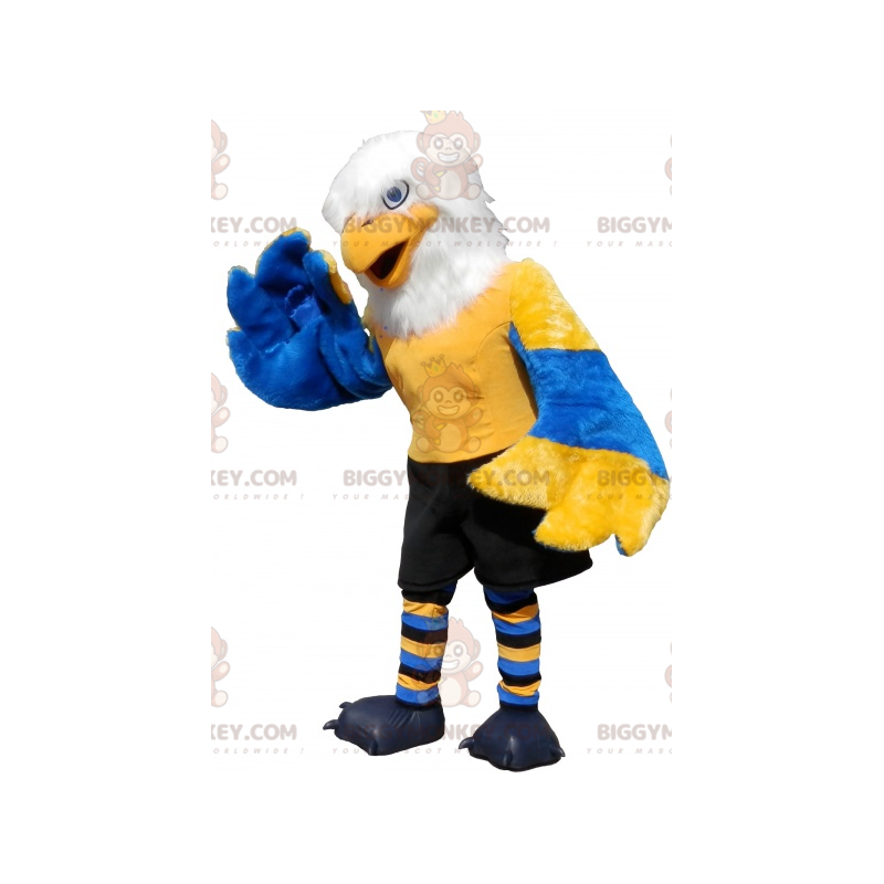 Disfraz de mascota BIGGYMONKEY™ Águila amarilla, azul y blanca