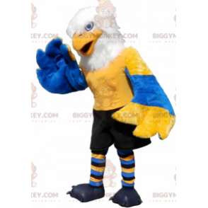 Disfraz de mascota BIGGYMONKEY™ Águila amarilla, azul y blanca