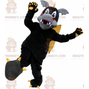 Costume de mascotte BIGGYMONKEY™ de dragon noir jaune et gris