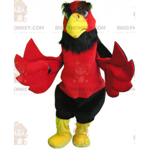 Divertente costume mascotte gigante nero e giallo uccello rosso
