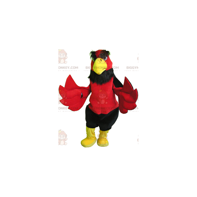 Costume de mascotte BIGGYMONKEY™ d'oiseau rouge noir et jaune