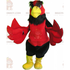 Fantasia de mascote de pássaro vermelho gigante preto e amarelo