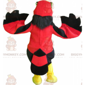 Fantasia de mascote de pássaro vermelho gigante preto e amarelo