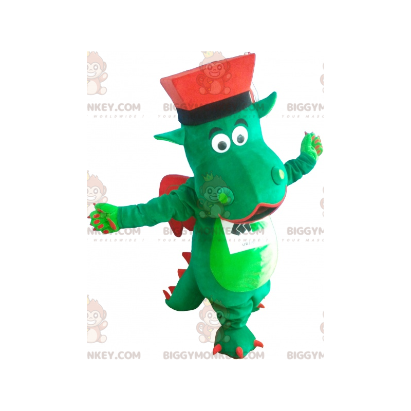 Grön och röd drake BIGGYMONKEY™ maskotdräkt med hatt -