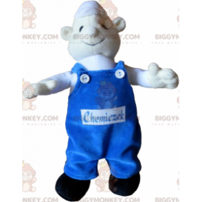 BIGGYMONKEY™ Mascottekostuum Witte sneeuwpop met blauwe overall